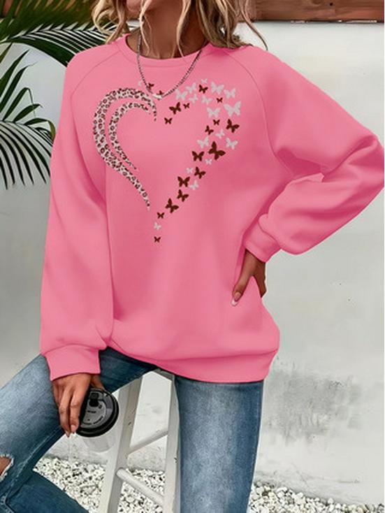 Damen Hoodie mit Herz- und Schmetterlingsprint - Mehrfarbig, Rundhalsausschnitt, Langarm, Lässiges vielseitiges Oberteil.