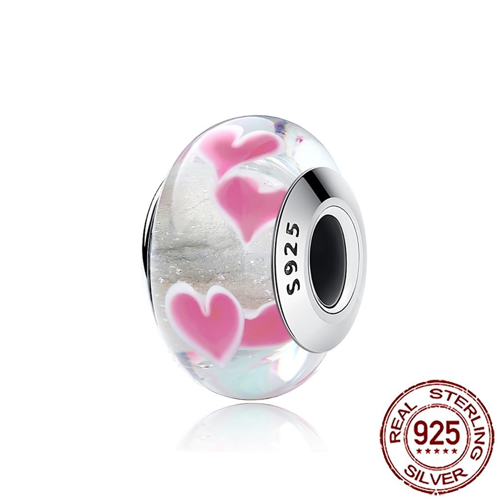 New Copper Cold Enamel Pink Daisy Murano Glass Charm Bead Fit Snake Chain Bracelet Necklace Women Diy Jewelry