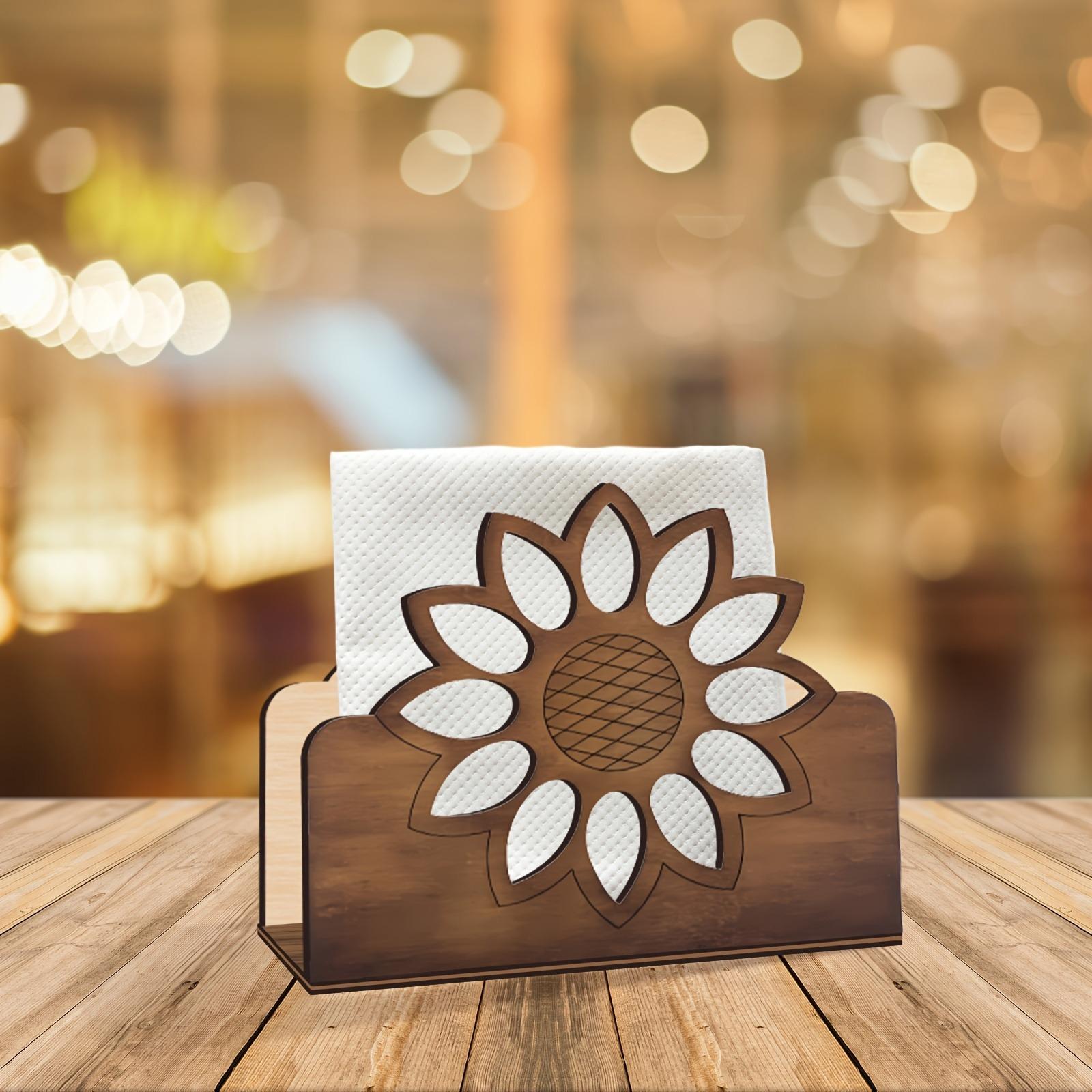 

Retro Wooden Sunflower Napkin Holder Business Card Stand Tabletop Decor Hotel Home Kitchen Napkin Holder Storage Box for Table