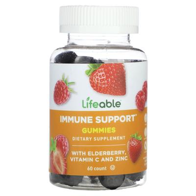Gomas que aumentam a imunidade, contém sabugueiro, vitamina C e zinco, sabor natural de frutas vermelhas, 60 gomas