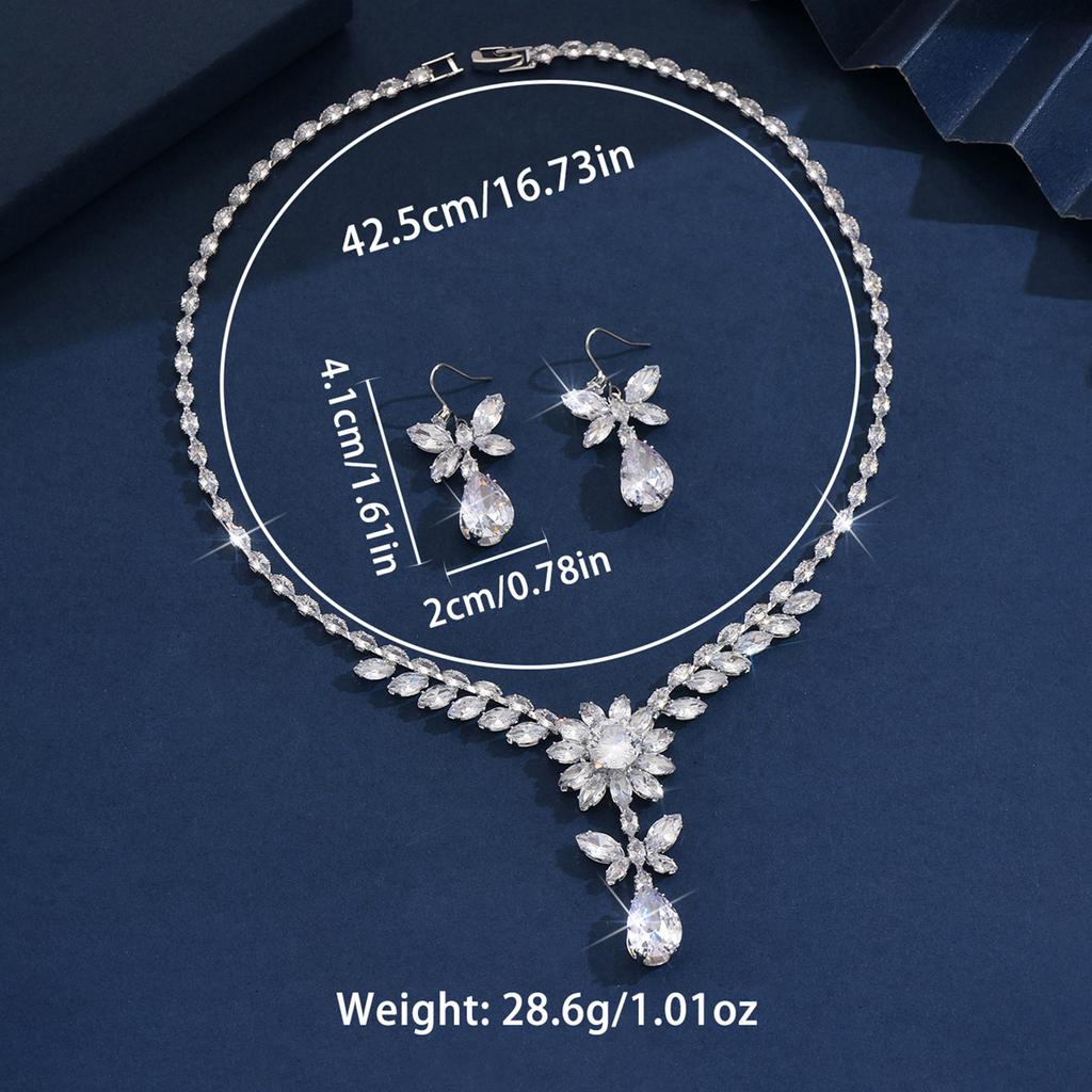 European and American style light luxury flower droplet necklace earring set for bride's dinner French jewelry accessories