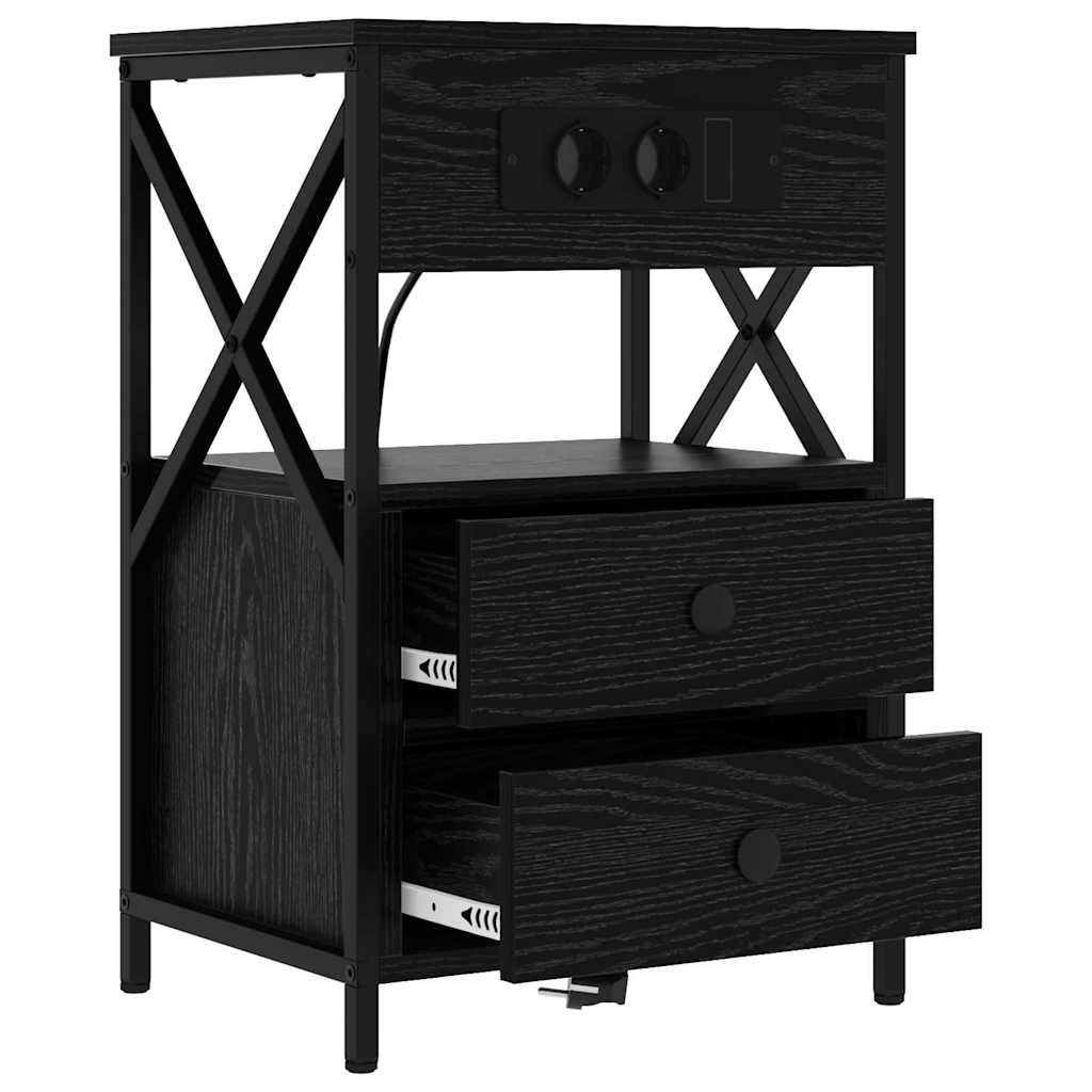 Nightstand Set of 2 Black Oak Effect 40 X 31 X 60 Cm