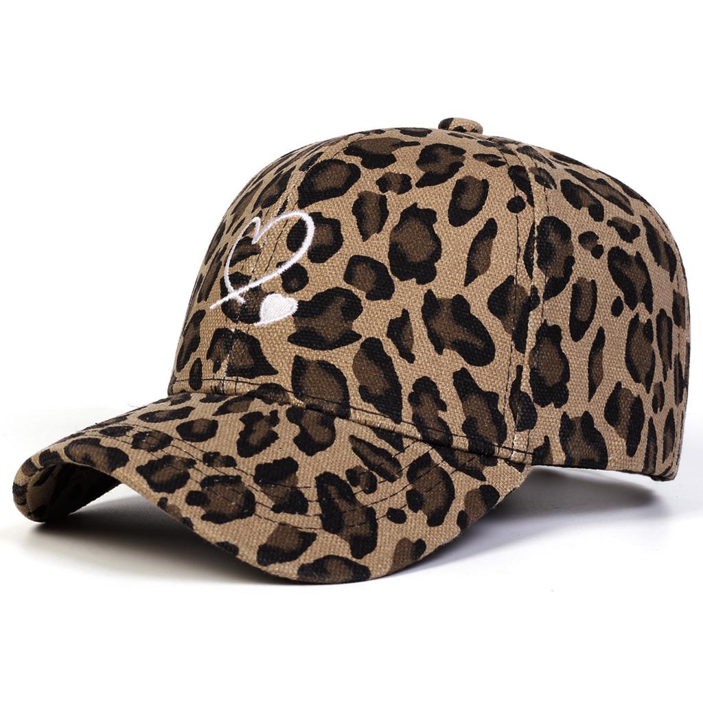 Unisex Leopard Print with Hearts Embroidery Baseball Caps Spring Autumn Outdoor Adjustable Casual Hats Sunscreen Hat Sports Cap