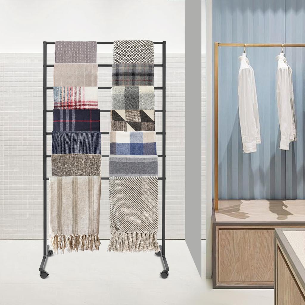 Multi-Use 7-Tier Rolling Rack for Scarves, Apparel, Accessories, Modern Rectangular Display Stand with Wheels, Storage Organizer