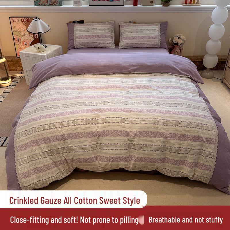 Korean Soft Crinkled Gauze Lace 4-Piece Bedding Set
