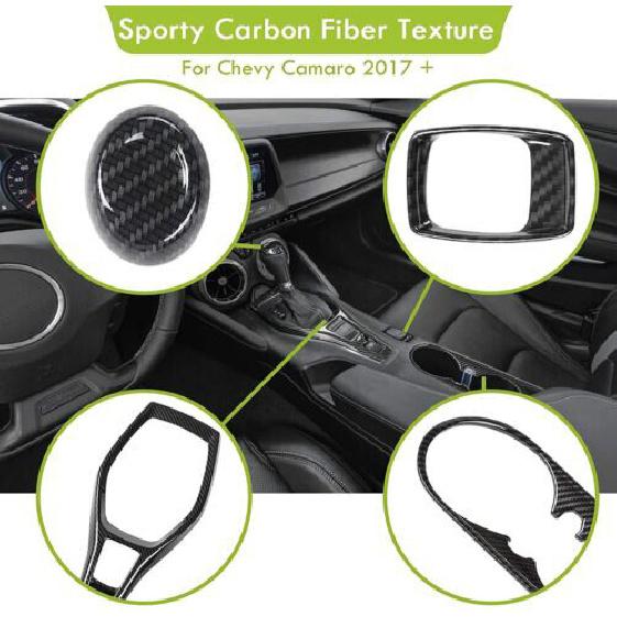 Console Gear Shift Panel Trim Cup Holder Cover for Chevy Camaro 17+ Carbon Fiber
