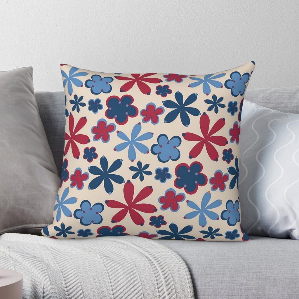 Cheerful Blooms In Seaside Colors Square Pillowcase Polyester Linen Velvet Pattern Decorative Throw Pillow Case Cushion Cover