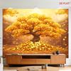 2D Glowing Gold Coins Tree Tapestry Feng Shui Lucky Wealth Zen Wall Decor Background