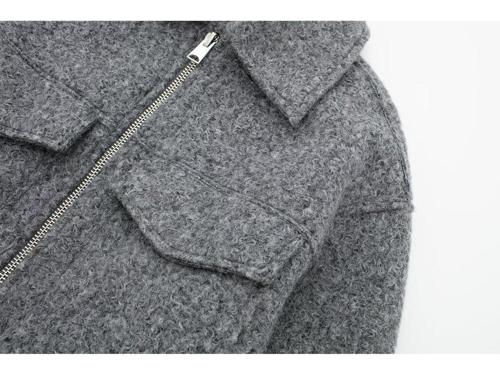 2024 Autumn/Winter Women's Casual Tweed Jacket with Lapel and Pocket