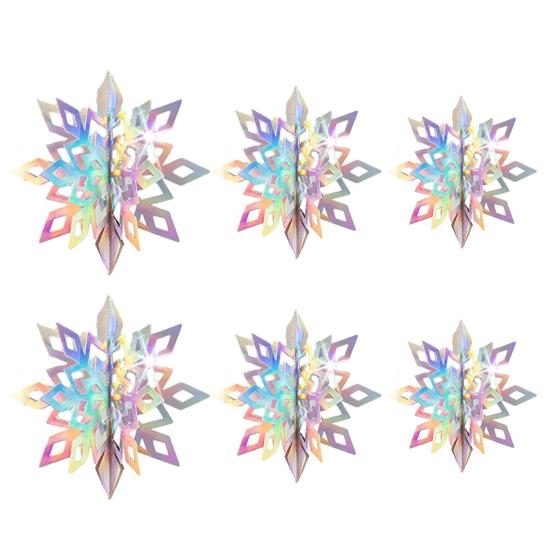 6Pcs Christmas Snowflake Ornaments 3D Large Iridescent Paper Snowflakes Hanging Decoration for Winter Wonderland Christmas Party Holiday New Year Home