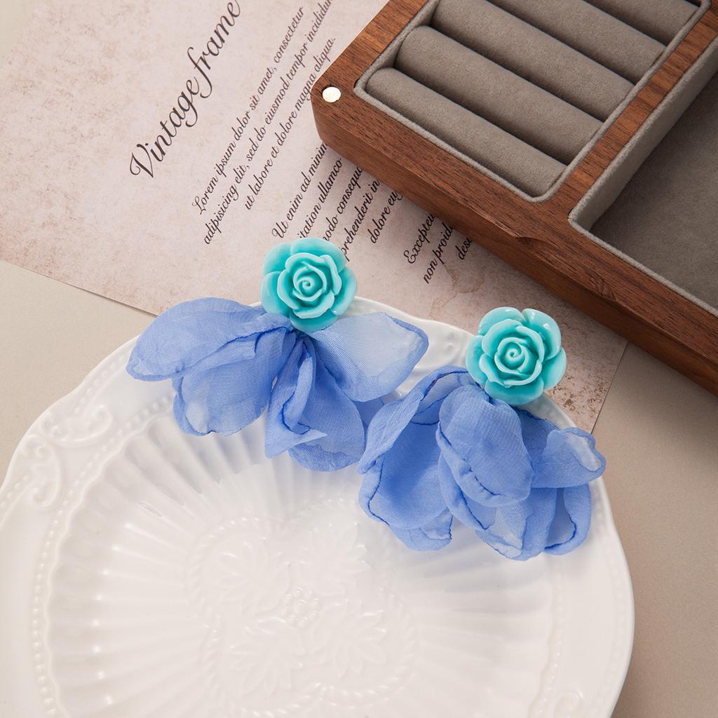 Summer Super Fairy Vacation Style Earrings Seaside Sweet Fabric Flower Stud Earrings Femininity Advanced Sense Gentle Earrings