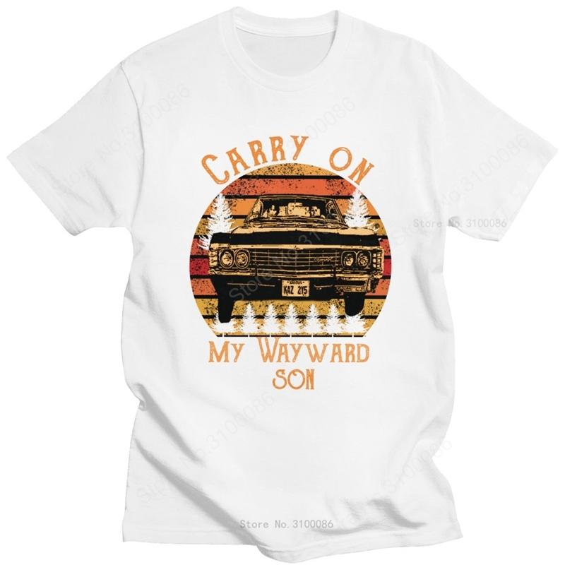 Vintage Carry On My Wayward Son Tshirt Unisex Cotton Fashion Tshirt Oneck Short Sleeved Supernatural Tee Shirt Fitted Clothing S