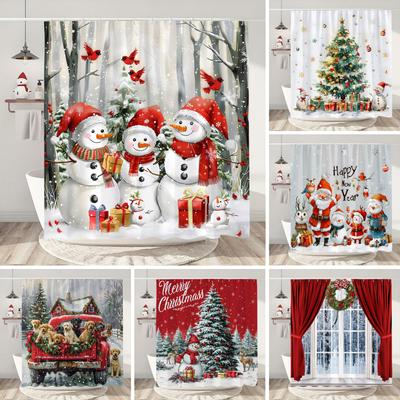 Schneemann Weihnachten Duschvorhang Weihnachtsbaum Geschenke Roter Vogel Winter Schnee Stoff Bedruckter Badevorhang Badezimmerdeko Mit Haken