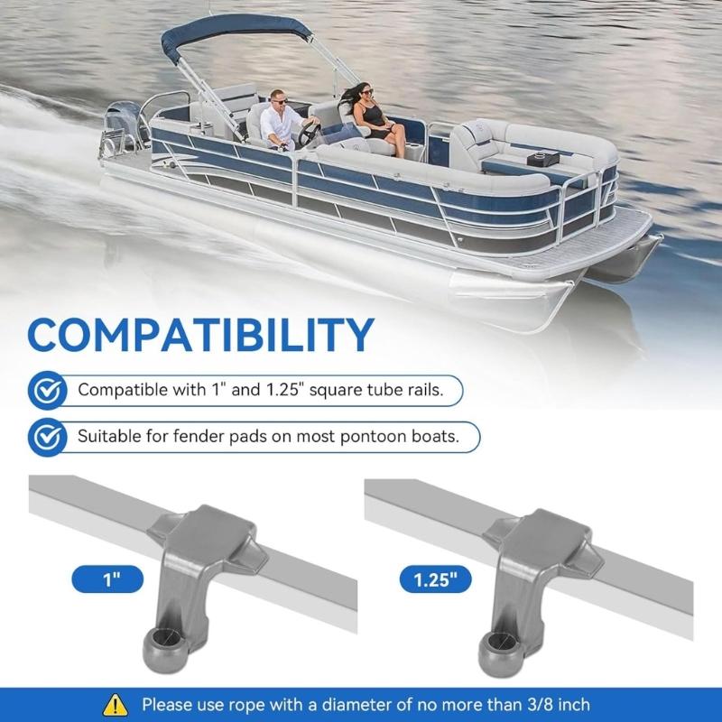 Boat Bumper Hanger Clips for Square Pontoon Rails, Set of 4Pcs Tool-Free Line Guides for Docking and Mooring Use by Boaters