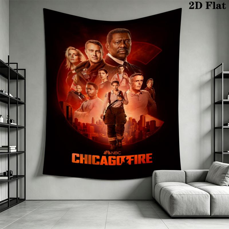 Chicago Fire Wall Tapestry Aesthetic Wall Hanging Printed Fabric Blanket Decorative Tapestries for Bedroom Living Room Home Decor