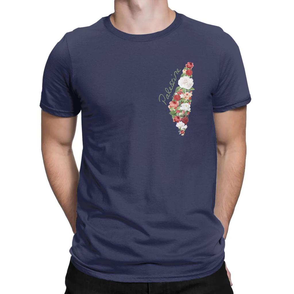 Casual T Shirt Summer Palestinian Palestine Flower Hippie T-Shirts  Cotton Tshirt for Men Y2K Fun Loose Short Sleeve Clothing