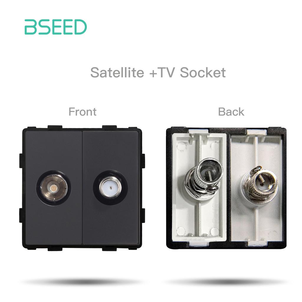 BSEED Glass Socket Frames 1/2/3Gang Mechanical Button Switches French Socket TV ST RJ45 CAT5 Type-c USB Sockets DIY Insert Parts