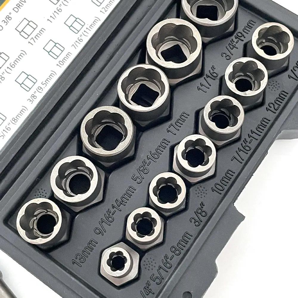 14 Pcs Impact Bolt & Nut Remover Set Steel Bolt Extractor Tool Set with Solid Storage Case for Industrial
