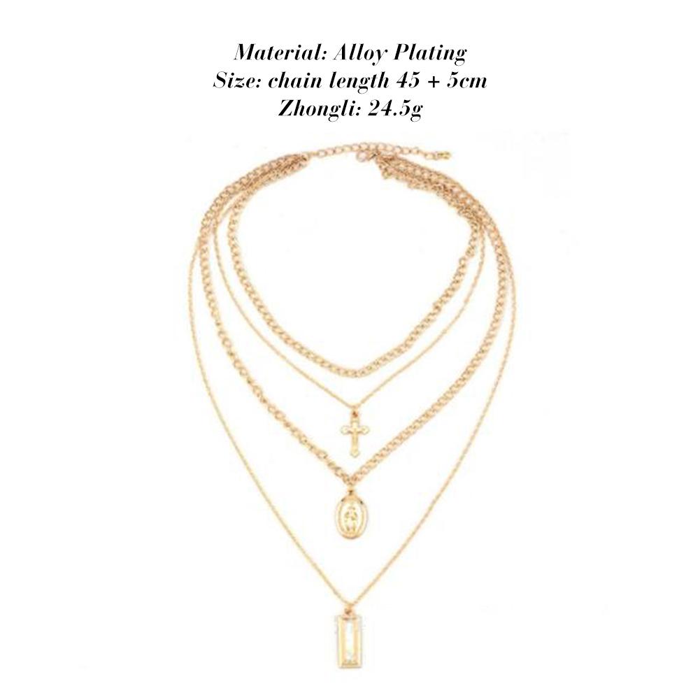 Women Trendy Crucifix Cross Necklace Vintage Multi Layer Choker Pendant Jewelry