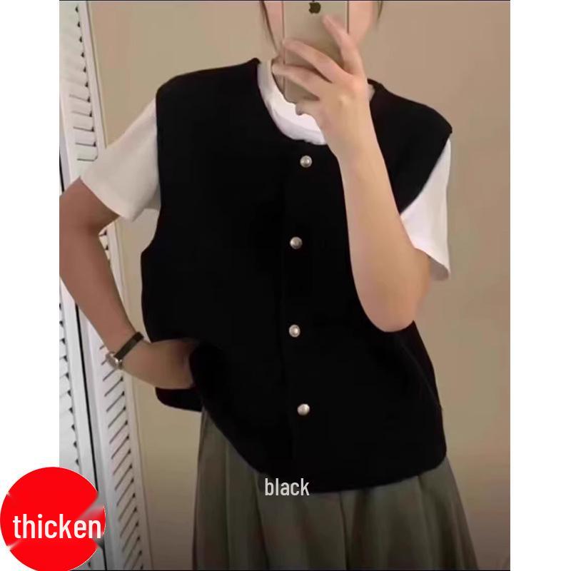 Elegant Gold-Button Knit Vest for Women - Versatile Sleeveless Top for Spring and Autumn Layering