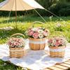 Flower Basket, with Lace Decor, Hand-Woven Wicker Rattan Flower Basket, Wood Portable Floral Gift Basket