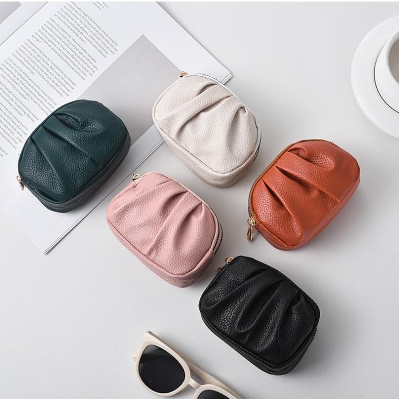 Women's Genuine Leather Pleated Wallet - Double Zipper, Multi-functional Coin Purse