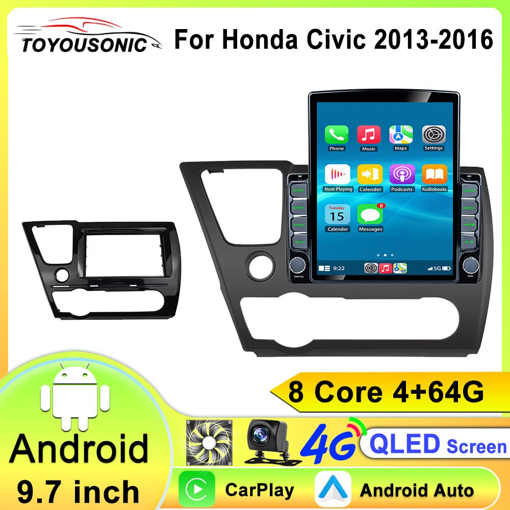 9.7inch Android 13 Car Radio For Honda Civic 9 2013 - 2016 Stereo Wireless Carplay Auto Navigation GPS Multimedia Player