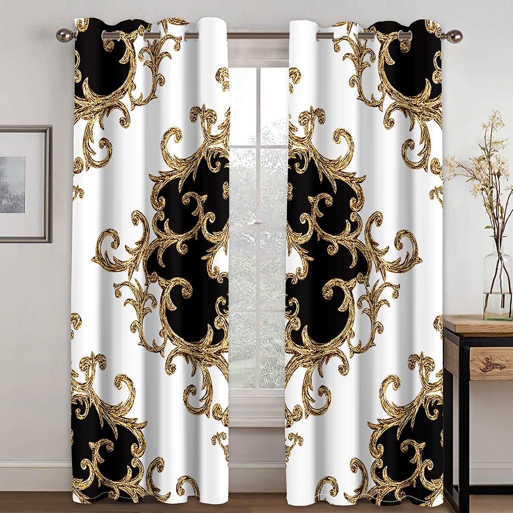 Luxury Gold Black Abstract Greek Key MeanderOn Sale Window Curtains for Kids Bedroom Living Room Kitchen Door Home Decor 2Pieces