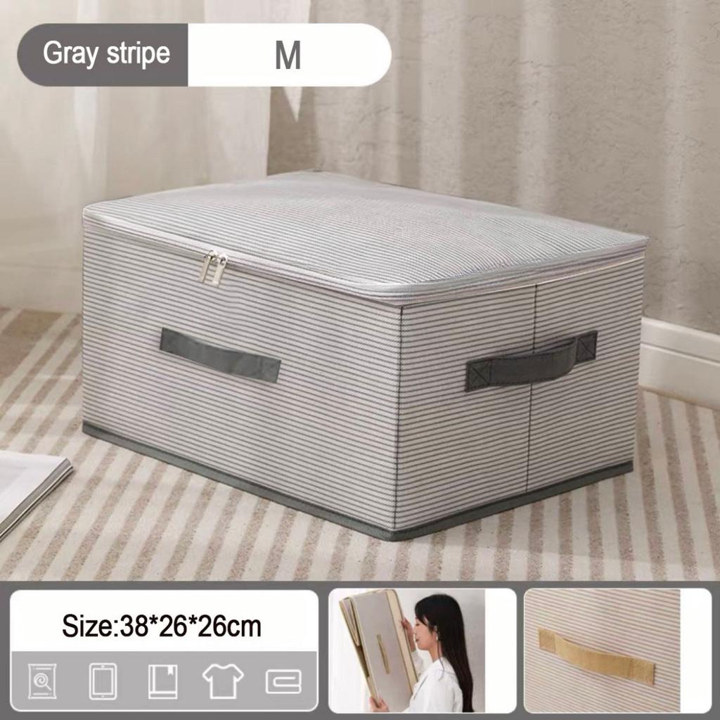 Non Woven Fabric Lid Zipper Striped Clothes Storage Box Multifunction Household Finishing Artifact Toy Storage Box Basket