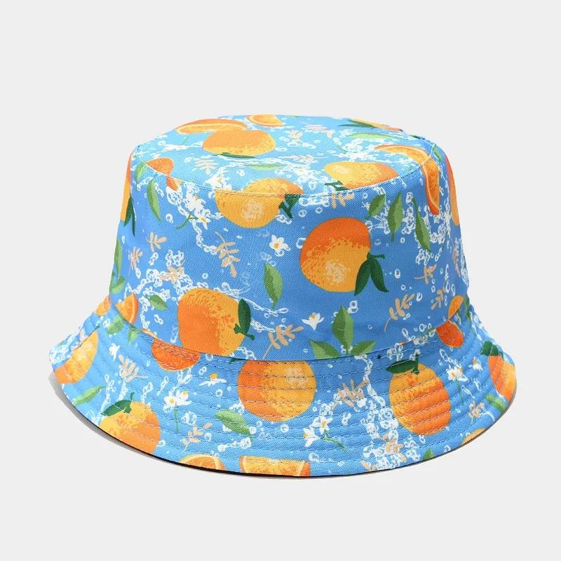 Summer Fruit Print Double-Sided Wearing Bucket Hats For Women Men Colorful Pineapple Lemon Panama Fisherman Caps Outdoor Sun Hat