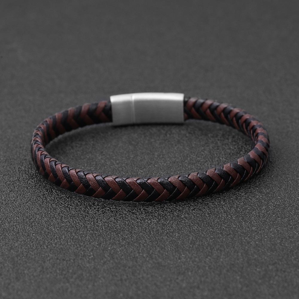 Fashionable Genuine Leather Woven Bracelet Magnetic Closure Couple Jewelry Simple Versatile