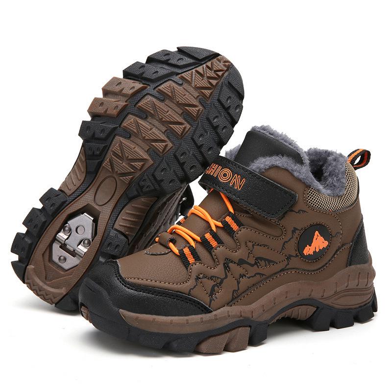 Plus-Size Kids' Sports Shoes: Hiking, Travel, High-Top Warm Cotton Shoes, Snow Boots with Steel Claws for Autumn and Winter.
