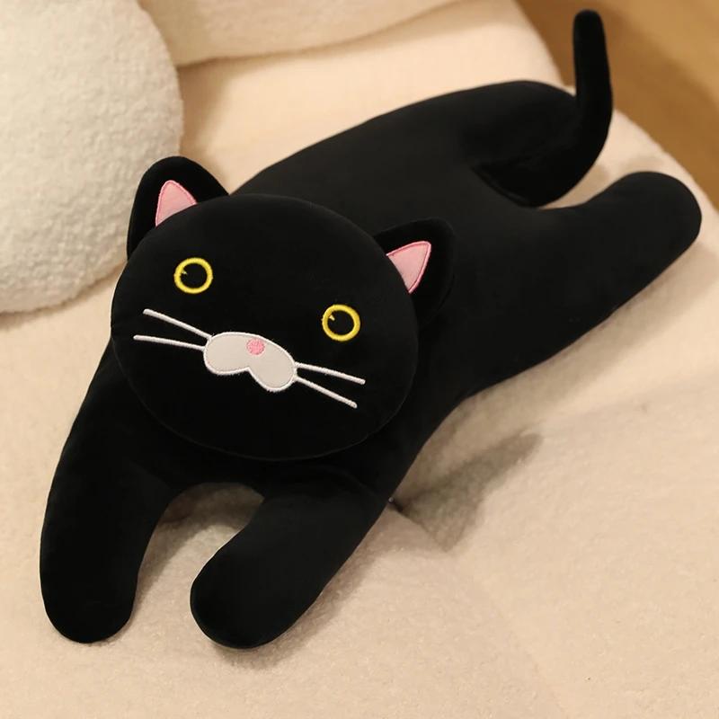 Süße Weiche Liegende Lange Schwarz Graue Katze Plüschtiere Pause Büro Nickerchen Kissen Bett Schlaf Heimdekoration Puppe Geburtstagsgeschenk
