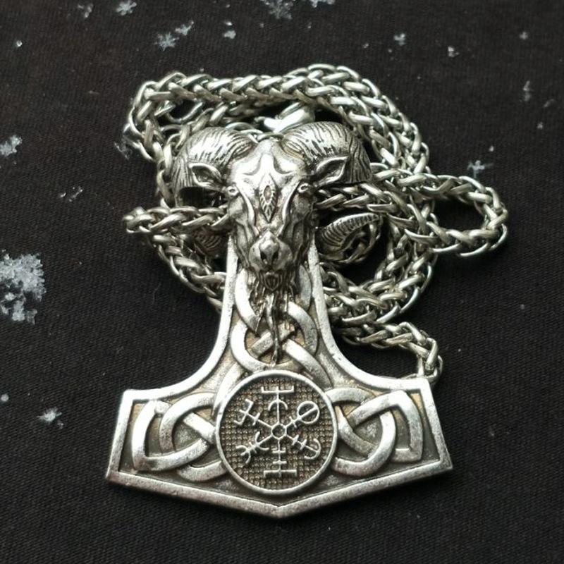 Thor's Hammer Necklace Valknut Compass Aries 126