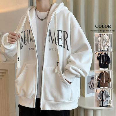 Cardigan Sweater Men's 4 Spring and Autumn Men's Trendy Brand Fashion Printed Clothes Teen Loose Hooded Jacket