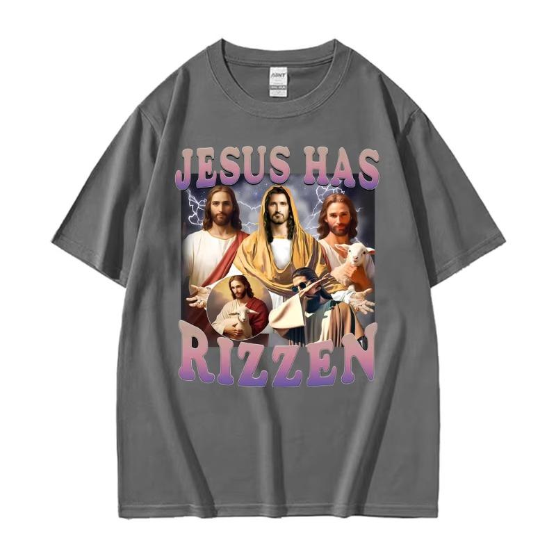Jesus Has Rizzen Funny T Shirt Men Women Clothing Vintage Trending Oversized Tee Shirt High Quality Cotton Short Sleeve Tshirts