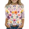 Print Tops For Youth Girls 5-16 Years Round Neck 3/4 Sleeves T-Shirts Trendy Tops Outfit Tees