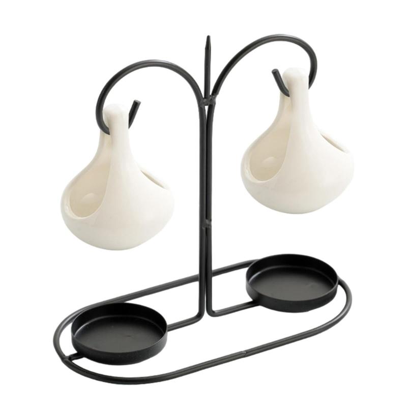 Double Ceramics Pot Hanging Essential Oil Burners Metal Tealight Holder Rack for Bedroom and Living Room Table Decors