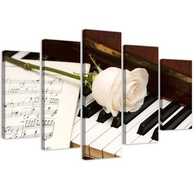 Five Piece Picture Canvas Print Rose Piano Sheet Music