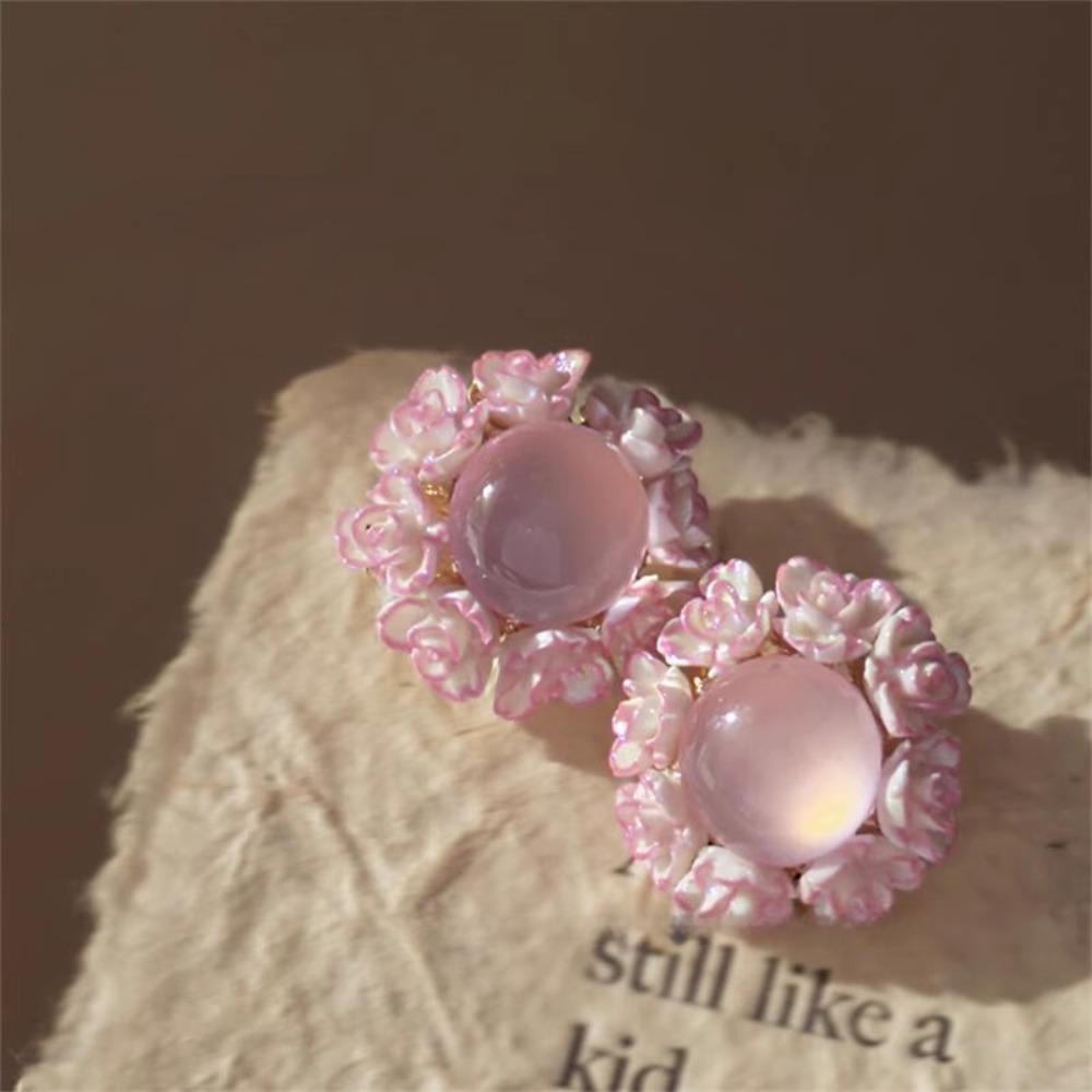 Light Luxury Flower Stud Earrings Rose Sweet Flower Earrings Bohemian Earrings Women  Female