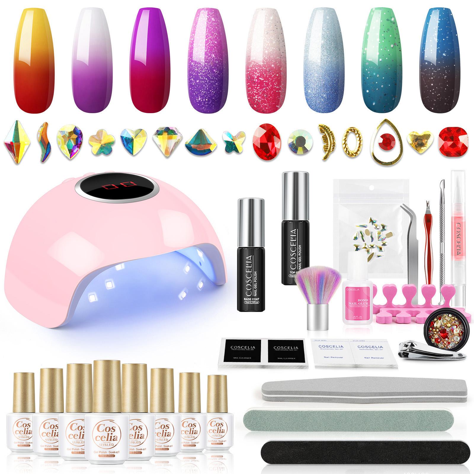 

COSCELIA Гель-лак с изменением цвета и температурой, 24 Вт, двойной источник света, USB-лампа, набор инструментов для украшения ногтей, набор инструментов