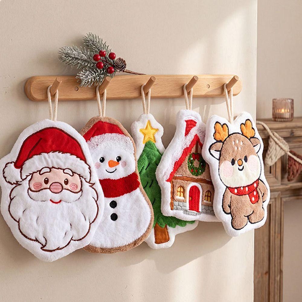 Kawaii Xmas Hanging Hand Towel Creative Cleaning Hand Cloth Christmas Tree Hand Towel Home Decor