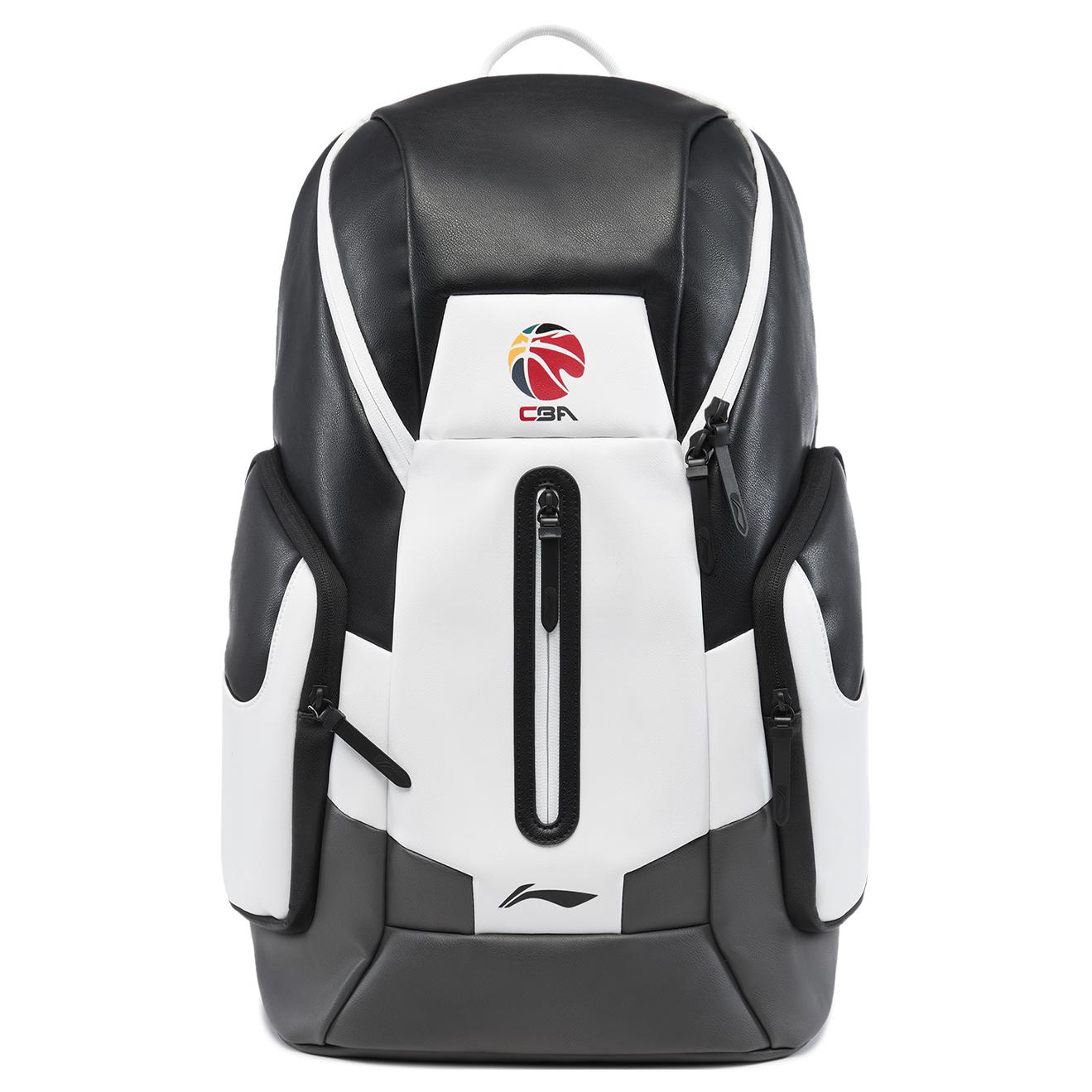 Li Ning Basketball Series Logo Zipper Closure Polyester Backpack Unisex backpack White Black ABSU359-1 White & Black