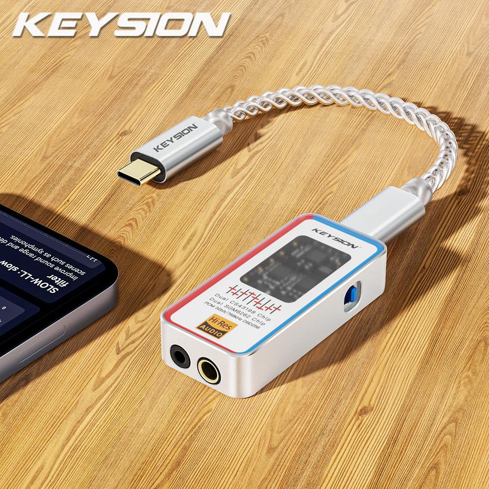 

KEYSION Портативный ЦАП для наушников USB Type-C HIFI, чип декодирования Daul CS43198, операционный усилитель SGM8262X2, 768 кГц DSD256, выход 3,5/4,4 мм, аудиоусилитель