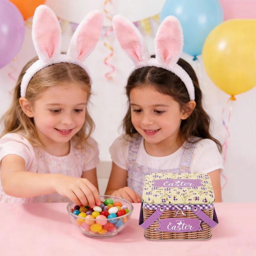 Sealing Easter Gift Boxes Cartoon Bunny Pattern Easter Boxes Easter Metal Tin Box  Boys and Girls