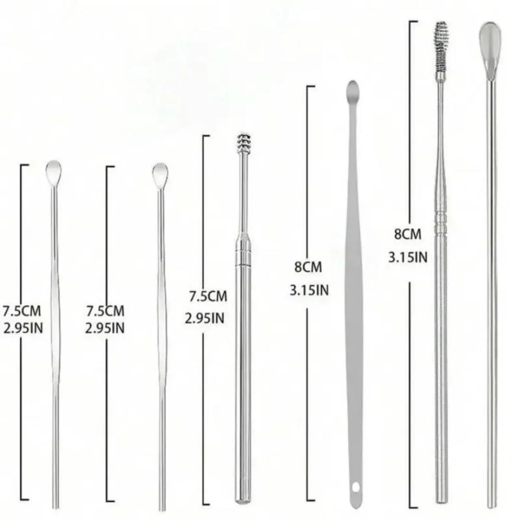 6 Counts Set Stainless Steel Spiral Ear Massage Cleaning Tool,Stainless Steel Earwax Removal Tool kit,Mini Portable Ear