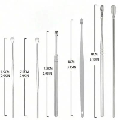 6 Counts Set Stainless Steel Spiral Ear Massage Cleaning Tool,Stainless Steel Earwax Removal Tool kit,Mini Portable Ear