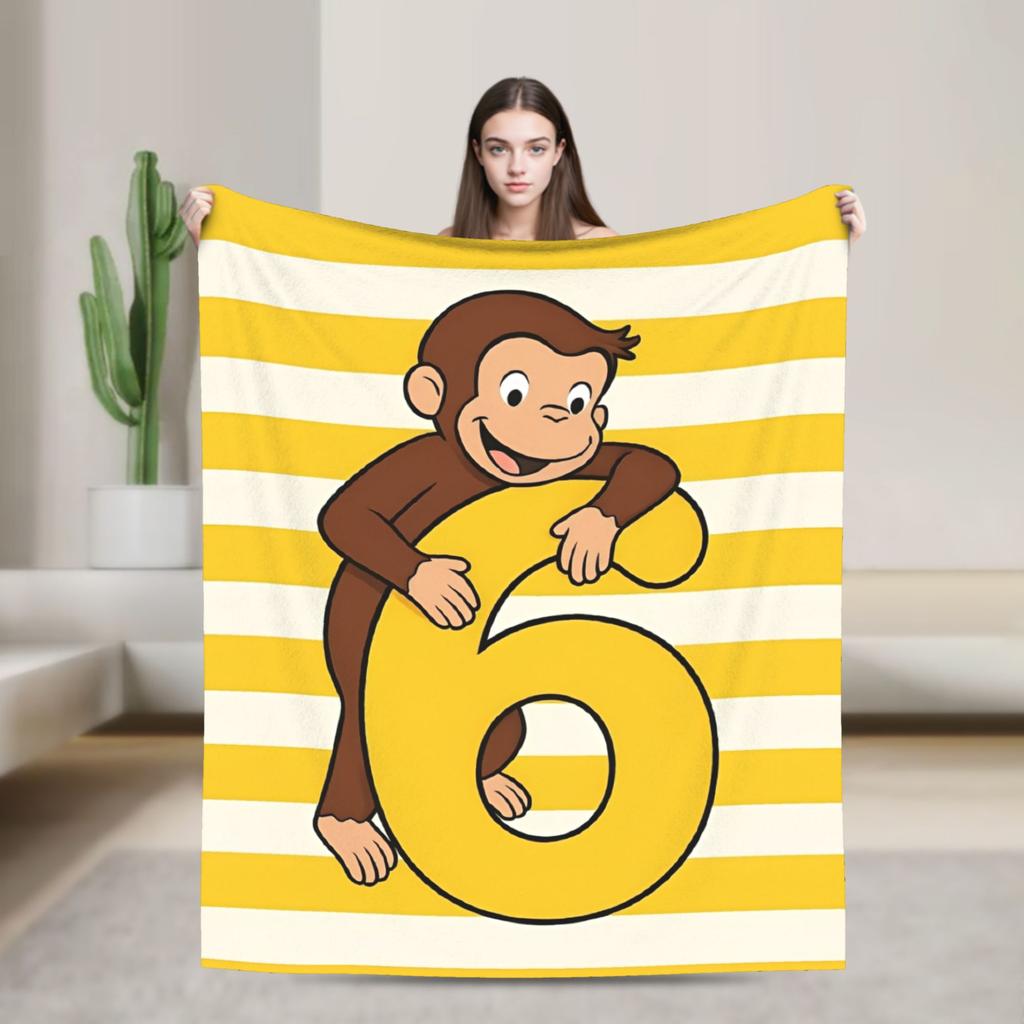 Cartoon Curious George Flannel Blanket  Soft Warm Throw Blanket for Couch Chair Decorative Funny Bedspread Sofa Bed Cover