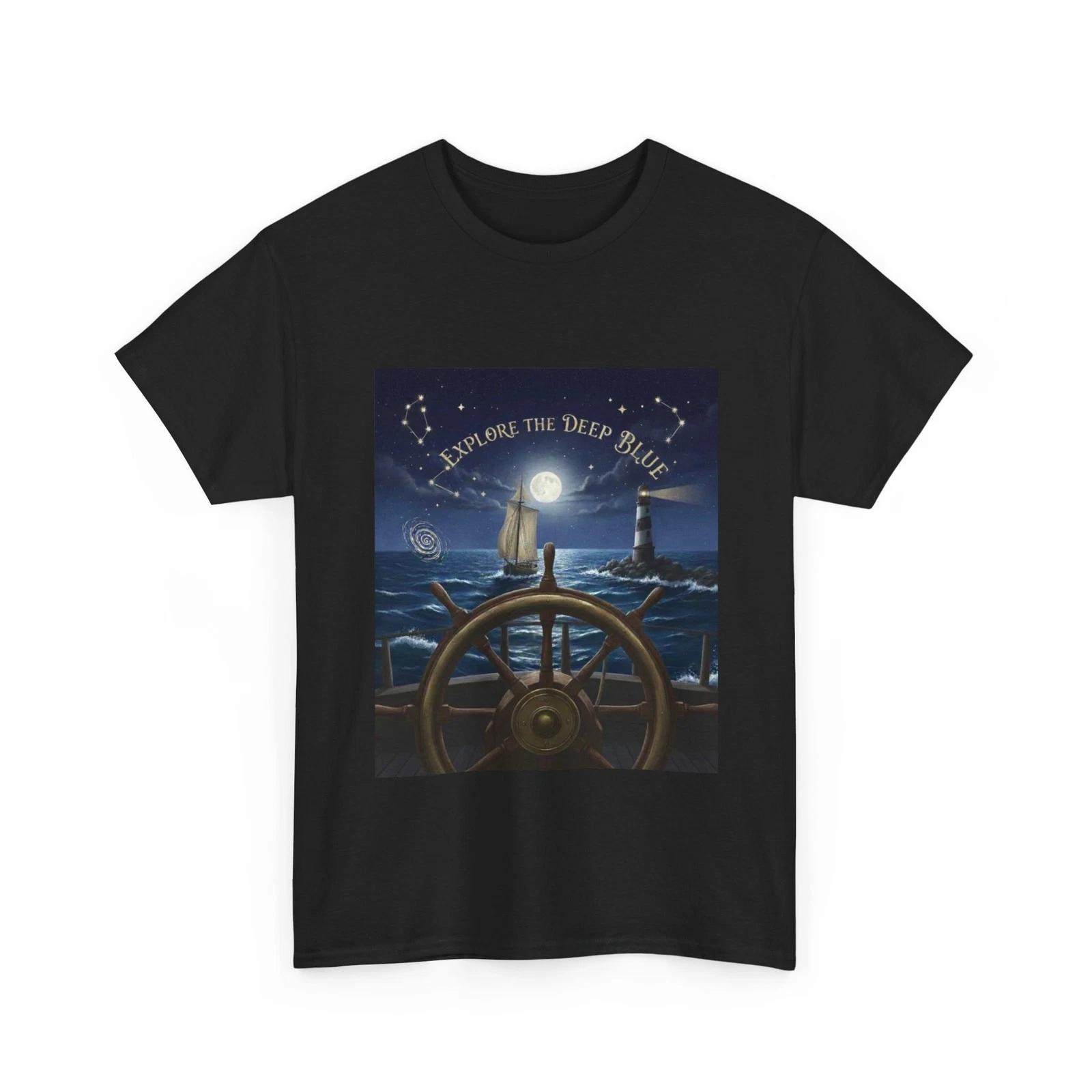 

Explore The Deep Blue Tee | Nautical Lighthouse Wheel Design, Ocean Boat T-Shirt 3XL
