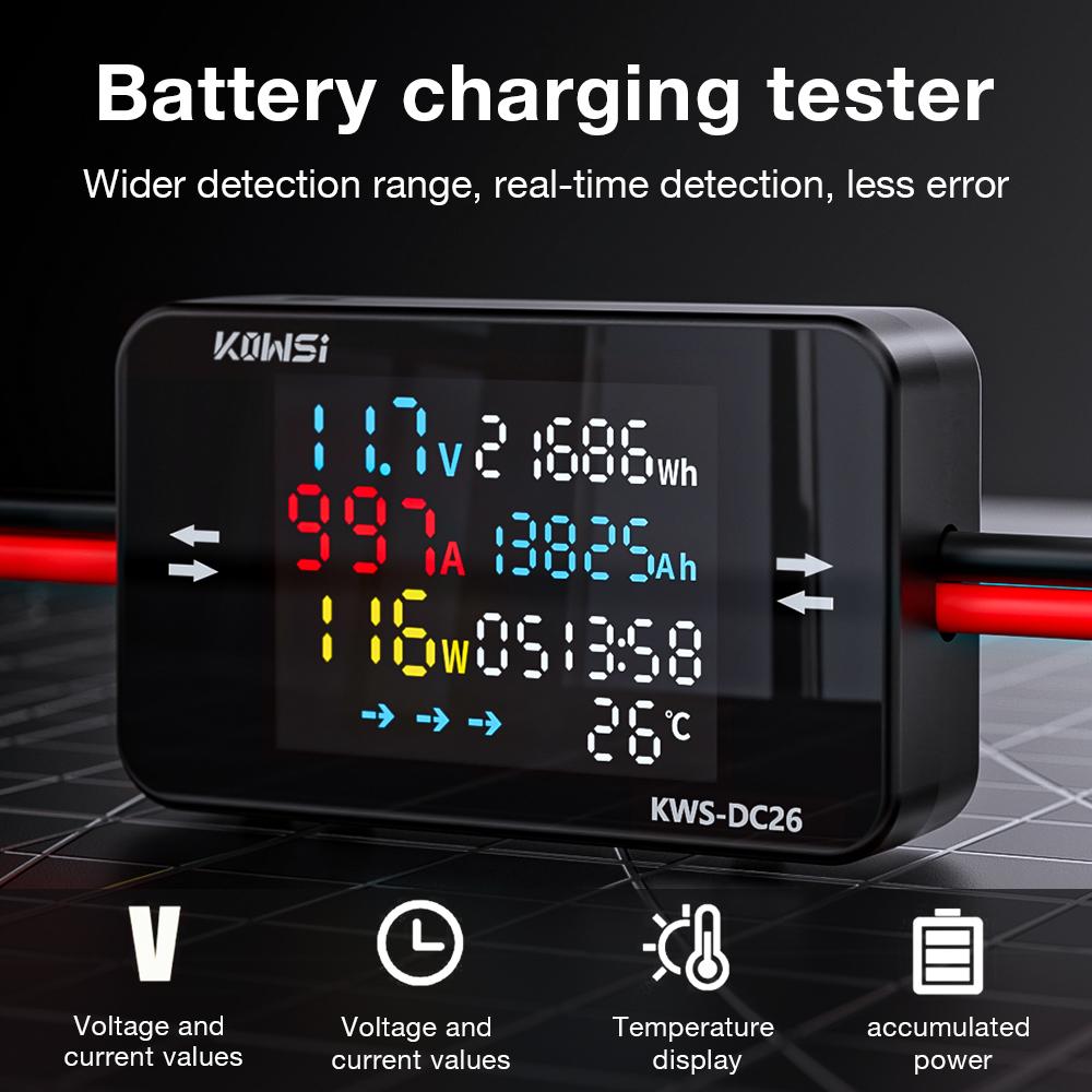 Electric Energy Power Meter KWS-DC26 DC8-80V Voltage Tester LED Voltmeter Ammeter Battery Charging Detector XT60 XT90 Plug